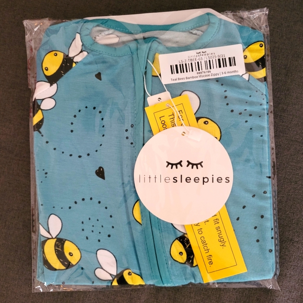 Little Sleepies teal bees 3-6 new in bag